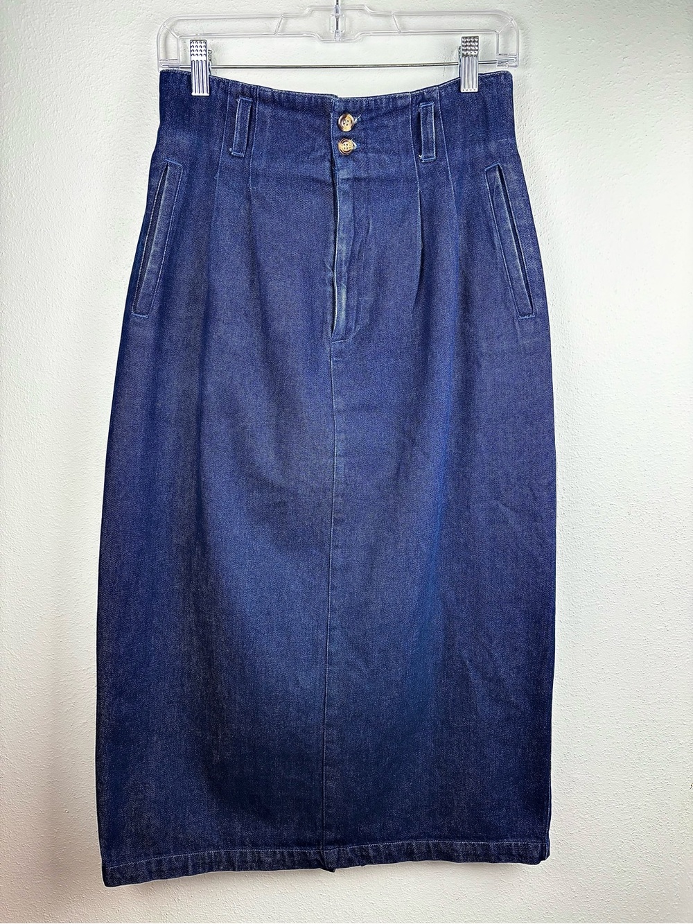 VTG Copper Key Juniors Pleated Denim Midi Skirt 100% Cotton, Size 11